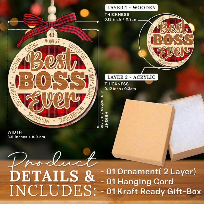 HEXMOZ Boss Christmas Ornament - Thank You Boss Gifts for Men, Women - Boss Lady Gifts for Manager, Leader, Worlds Best Boss Ever Christmas Ornaments Tree Decorations 2025 - Image 2